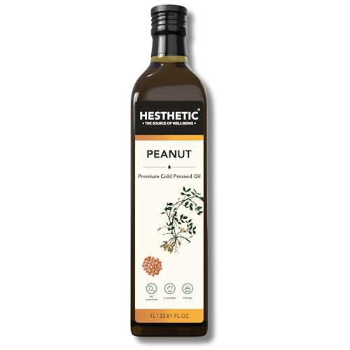 Image of HESTHETIC Premium Edible Cold Pressed Peanut Oil, 750ML, 100% Pure and Natural Food Grade Groundnut Virgin Oil, Rich in Healthy Fats, Ideal for Cooking, Frying, and Salad Dressings, Glass Bottle