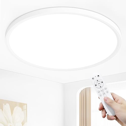 MOONSEA 60W LED Deckenleuchte Flach Dimmbar mit Fernbedienung, Ultra Dünn Deckenlampe LED, 3000-6000K Ø60cm, Deckenleuchte Wohnzimmer für Wohnzimmer Schlafzimmer Kinderzimmer Büro, Weiß