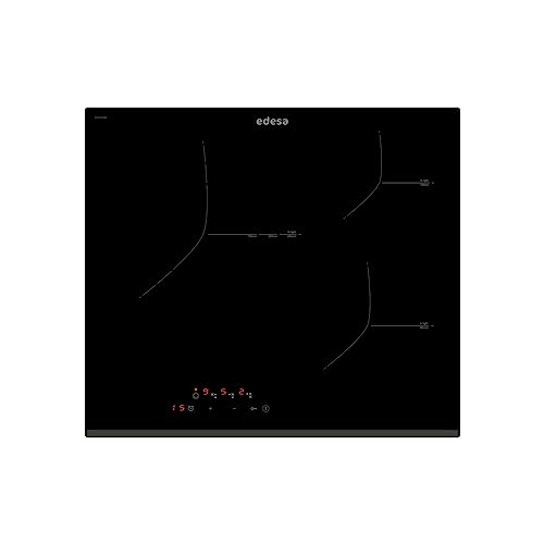 Edesa EVT-6328 B/A Plaque vitrocéramique radiante avec cadre biseauté avant, 3 spots, panneau de contrôle type Touch, 9 niveaux de puissance, verrouillage de...