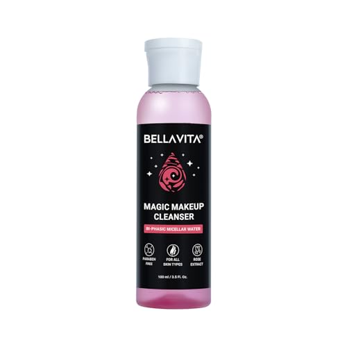 BELLAVITA Micellar Water Makeup Remover | Enriched with Rose Extract | Removes Waterproof Makeup | Dual Action Cleansing | Suitable for Eyes & Lips | Gentle Hydration Non-Greasy & Lightweight | 100 ML