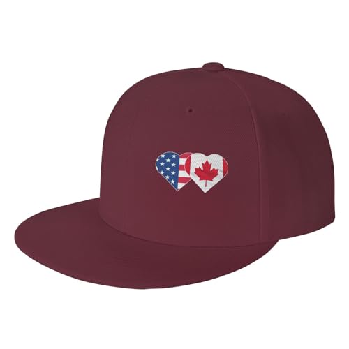 USA Canada Flag Heart Adjustable Outdoor Baseball Hat Flat Hat2