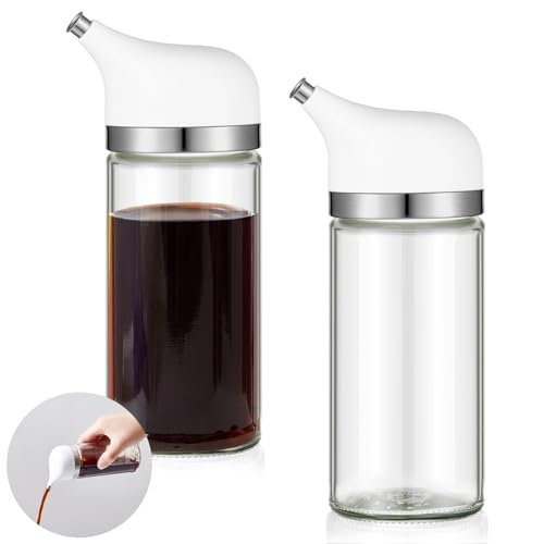 Yiyiring 2 Pcs Cruet Dispenser Set 6 oz, White Glass Soy Sauce Dispenser, Small Olive Oil and Vinegar Bottles, Soy Sauce Bottle, Non Drip Spout Cruet Bottle Container for Kitchen Cooking