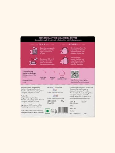 Image of Blue Tokai Coffee Roasters Easy Pour Over Coffee Drip Bags | Seethargundu Estate - Light Roast | Pack Of 5 Sachets | 100% Arabica Beans | Ready to Brew in 2 Mins | Just Pour In Hot Water