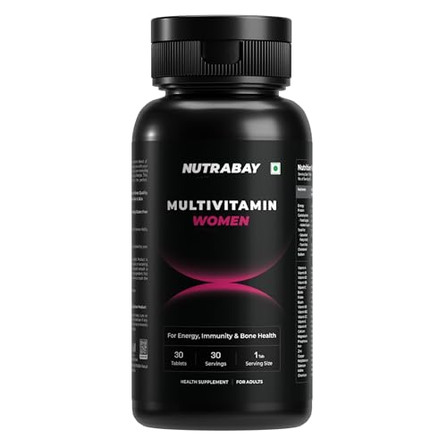 Image of Nutrabay Pro Active Multivitamin for Women - Effective Doses of Iron, Vitamin A, B5, B6, C, D, E & K and Minerals - Immunity, Hair, Skin & Bone Support - 30 Tablets | 100% RDA Dosage | Purity Tested