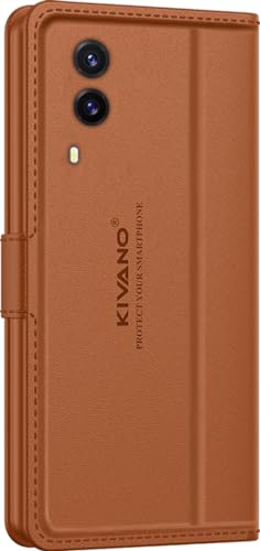 Image of KIVANO LUXE Compatible for Vivo V21e 5G Luxury Handmade Leather Magnetic Flip Folio Case | Card Holder & Kickstand | Slim Protective Cover | Unisex - Brown