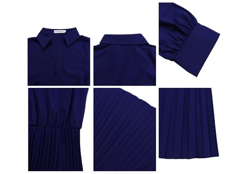 Image of Famnbro Womens Pleated Dress V Neck Long Sleeve A line Church Formal Works Business Dresses with Belt