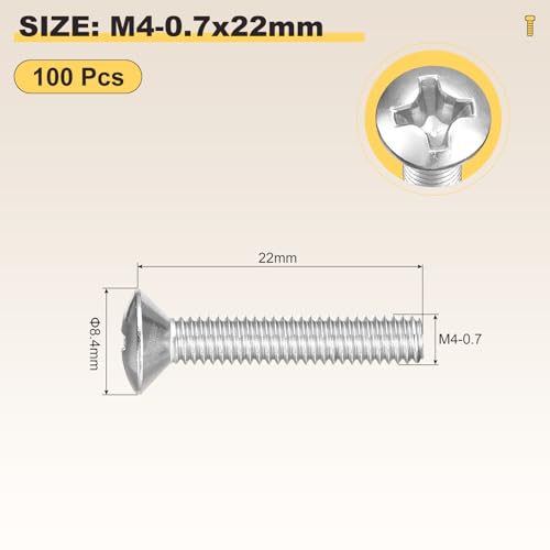 Image of METALLIXITY Semi-Countersunk Oval Head Machine Screws (M4-0.7x22) 100Pcs, 304 Stainless Steel Phillips Cross Recessed Machine Screw Bolts - for Furniture Assembly DIY Projects, Silver