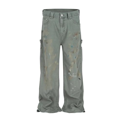 Men’s Rivets Retro Jeans, High Street Loose Fit, Distressed Straight Leg Denim Pants2