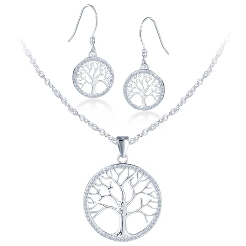 Árbol de la Vida de plata 925 y circonitas de alta pureza en un conjunto de joyería exclusivo