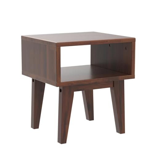 Image of Acacia Serena Nightstand Solid Wood Nightstand with Open Storage Shelf, Wood Bedside Table, Night Stands for Bedroom - Chocolate
