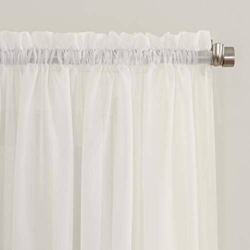 No. 918 Erica Crushed Voile Ascot Beaded Sheer Rod Pocket Curtain 3-Piece Set #TOP1