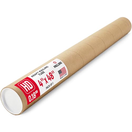 Paclord 4' X 48' Heavy-Duty Reinforced Cardboard Mailing Tube, Pack Of 1 Tube With 2 Caps – Secure Usps Approved – Great For Shipping And Storing Of Prints, Artwork, Posters Or Documents