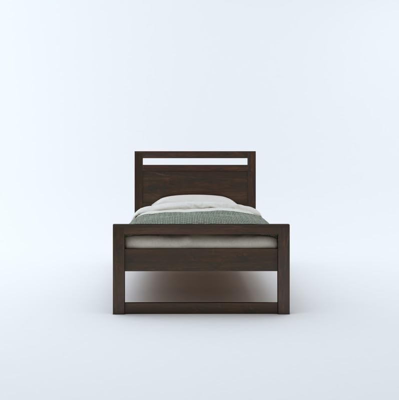 Image of KR FURNITURE Solid Sheesham Wood Single Bed with Headboard & Footboard | Wooden Palang Cot for Bedroom, Hostel & Guest Room | Strong & Durable Single Bed | Fits 72 x 36 Inches Mattress | Walnut Finish