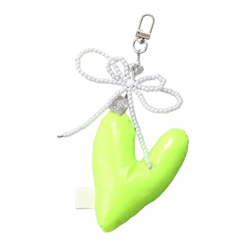 Uitndvyte Llavero de moda con lazo para teléfono, elegante bolso acolchado con forma de corazón, accesorio para mochila y bolso, verde