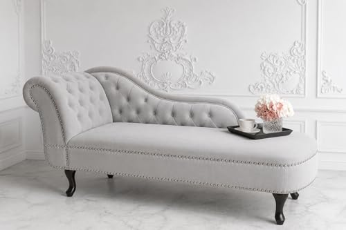 Image of Velvet Modern Chesterfield Chaise Lounge Couch 166 X 63 X 76 for Your Loving Space (Light Grey-L, Left Arm)