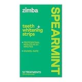 Zimba Spearmint Flavored Teeth Whitening Strips | Vegan, Enamel Safe Hydrogen Peroxide Teeth Whitener for Coffee, Wine, Tobacco, and Other Stains | 14 Day Treatment | Spearmint