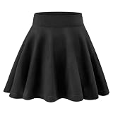 KEREDA Girls Casual Mini High Waist Stretchy Flared Pleated Skater Uniform Skirts Black 8-10 Years