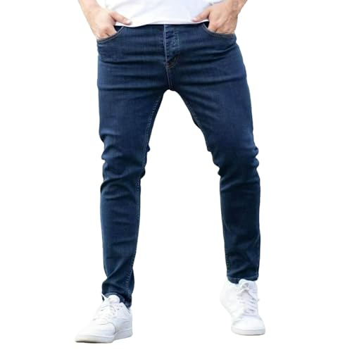Jeans Pants Trousers Denim Trendy Stretch Tight Washed Blue Small Leg Mid Waist Commuter Casual Straight for Men