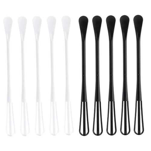 Hemobllo Batidor de Huevos Manual 10 Piezas (5 Negro 5 Color Claro) Multiusos para Cocina y Repostería, Mini Cucharas para Mezclar y Batir Ingredientes en Hogar