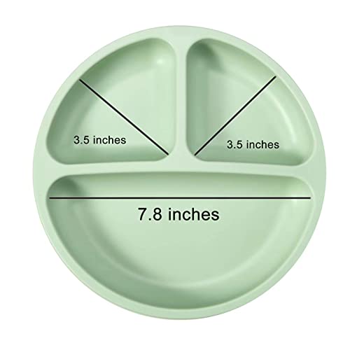 PandaEar Silicone Suction Plates Set - 3-Pack for Baby Weaning with Lids and Divided Sections, Green,pink,red, media - Image 3