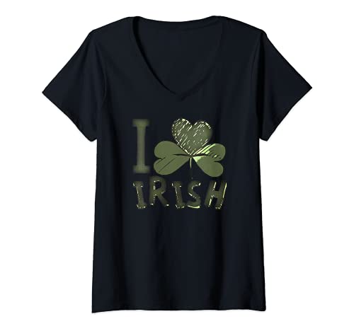 Femme Lucky Irish 4 leaf Clover I Am Irish T-Shirt avec Col en V