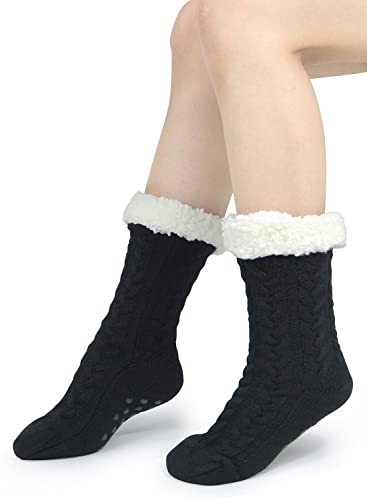 Image of Slipper Socks for Women with Gripper - Winter Non Slip Thick Fuzzy Socks - Warm Cozy Christmas Gift