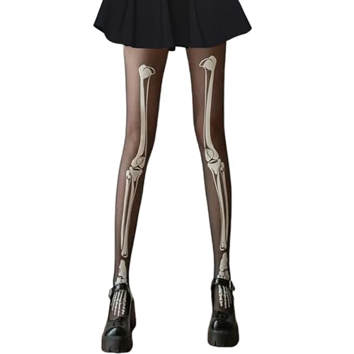 Halloween Netzstrumpfhose Schwarz,Skelett Strumpfhose Damen,Tag Der Toten Strumpfhose Spinnennetz,Skelett Knochen Socken,Halloween Kostüm...