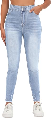 HugeNice Women's Mid-Rise Stretch Skinny Jeans Casual Slim Fit Elastic Waist Denim Pants