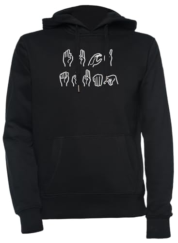 Sweat à capuche noir unisexe Luxogo F avec motif langue des signes pour homme et femme