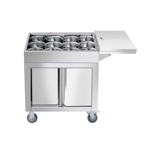 Mesa de preparación comercial de acero inoxidable, estación de ingredientes móvil para restaurantes, estante de exhibición de condimentos multifunción, 76 x 48 x 80 cm