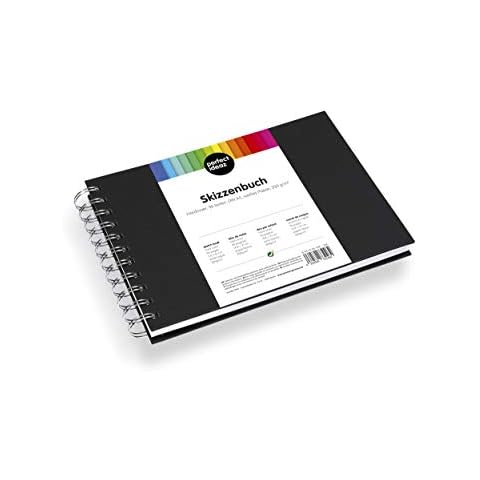 perfect ideaz DIN-A5 sketch book 96 pages (48 sheets), professional drawing block, black hardcover, spiral binding book with white blank paper, 200 g, blank sketch & black book for drawing Cover