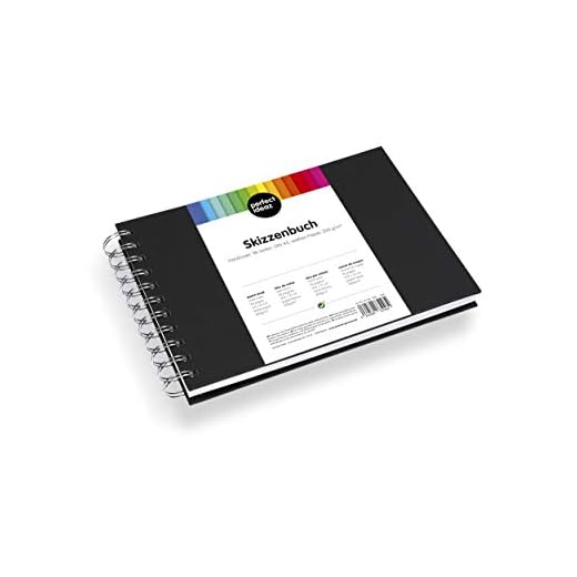perfect ideaz Cuaderno de bocetos DIN-A5, 96 páginas (48 Hojas), Dibujo Profesional, Tapa Dura Negra, Encuadernado Anillas en Espiral con Papel en Blanco, 200 g, Cuaderno Negro en Blanco para Dibujar
