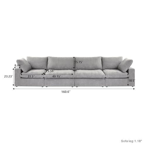 Cloud Modular Sectional Sofa Couch,160" Convertible Couches Wide 4 Seater Sofa for Living Room,Minimalist Deep Sofa Couches,Sofa Covers Washable&Replaceable(Grey)