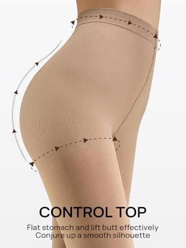 Image of MANZI Women's 2-6 Pairs Opaque Control Top Tights Comfort Stretch Pantyhose