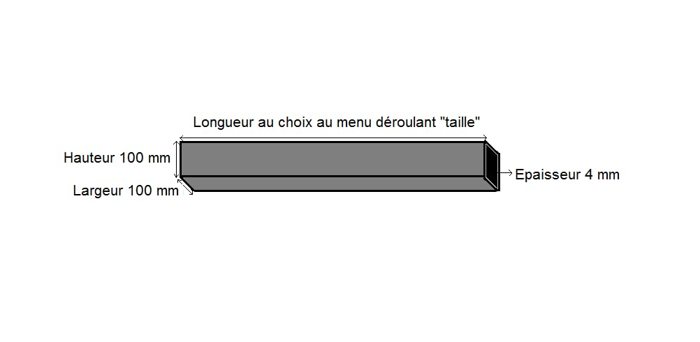 LeMétal - Tube carré acier 100x100x4 mm - Longueur au choix de 20 à 300 cms (20 cms)