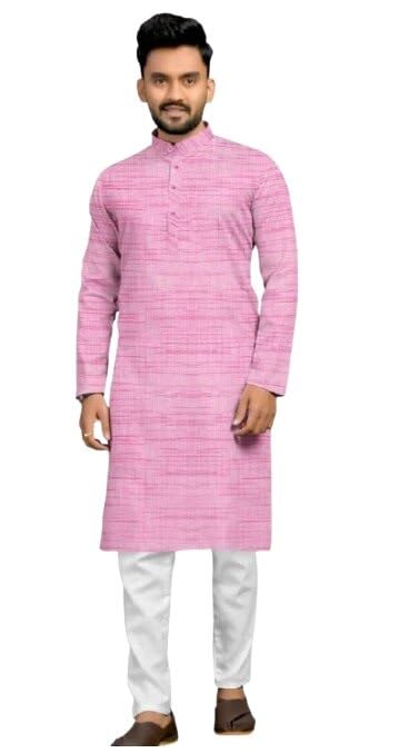 Men's Pink Traditional Straight Kurta - XL