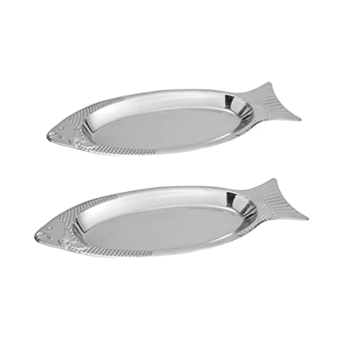 Osaladi 2Pcs Stainless Steel Dinner Plates Camping Plates Metal Oval Fish Platter Dishes Serving Plates Fruit Tray Holder For Dessert Meat Sushi Silver #TOP21