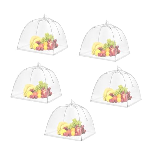 Image of 17-Inch Pop-Up Mesh Food Covers (Pack of 5) - Collapsible Reusable Umbrella Tents for Outdoor Food, Fruits, BBQ, Picnic & Kitchen Table Protection