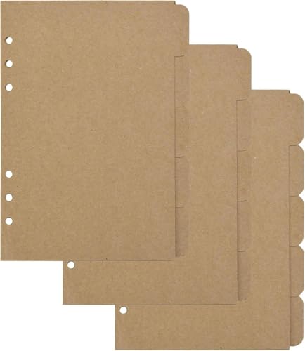 A5 Binder Dividers with Index Page Tabs, Kraft Paper 6-Ring Inserts for Planners, School & Office Use, 3 Sets，15 Sheets in Total - Kivano