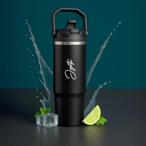 Image of Giftana Personalized Coffee Tumbler with Name, Customized Travel Mug with Lid, Coffee Mug for Men and Women, Birthday Gifts, Valentine's Day Gift, Corporate Gifts for Employee (Black 900ml)