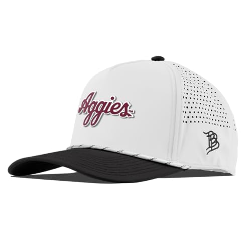 Image of Branded Bills Texas A&M Aggies Script Curved 5 Panel Hat for Men | ATM Team logo, Adjustable Baseball Cap, Rope Snapback Golf Performance