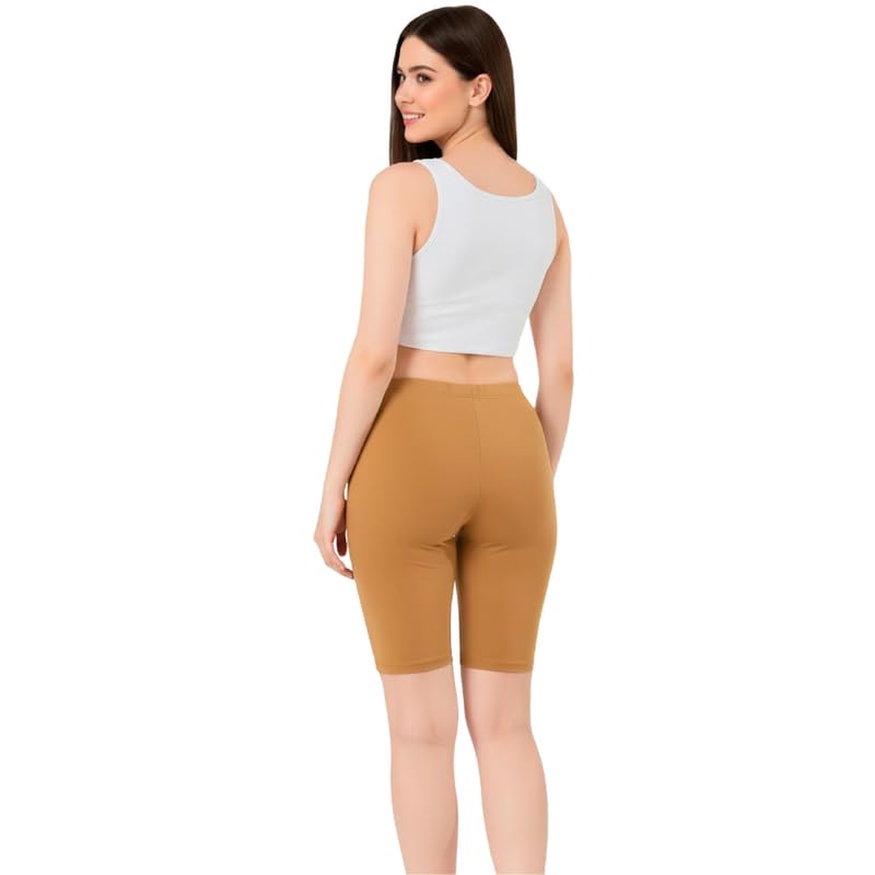 Image of Women's Cotton Lycra Cycling Shorts | 95% Cotton 5% Spandex | Stretchable Knee Length Tights for Gym, Yoga & Sports
