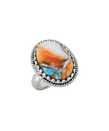 Spiny Oyster Copper Turquoise Ring Orange Gemstone Oval Shape Turquoise Ring 925 Sterling Silver Handmade Solitaire Ring For Women Birthday, Graduation, Memorial gift For Her By NKG