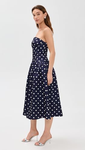 Women's Navy Polka Dot Satin Midi Dress4