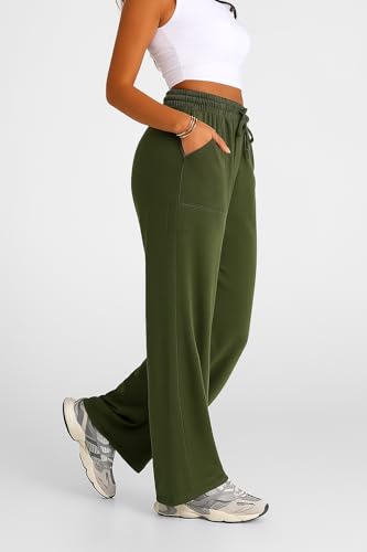 Image of Q - RIOUS Women's Wide Leg High Waisted Baggy Lounge Sweat Pants Drawstring Athletic Flared Joggers with Pockets