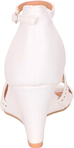 Cambridge Select Women's Laser Cutout Perforated Ankle Strap Chunky Wedge Sandal,7 B(M) US,White PU - Image 3