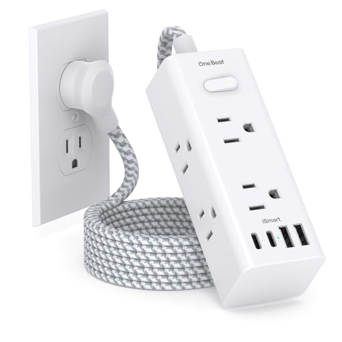 Power Strip Surge Protector - One Beat 6 Widely Outlets with 4 USB Ports (2 USB C), 5 Ft Extension Cord Flat Plug, Wall Mount Outlet Extender Small Power Strip...