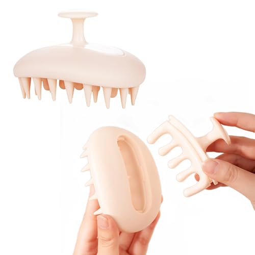 CHENSHUO Cepillo de champú masajeador, exfoliante de cuero cabelludo para eliminación de caspa, limpiador de cuero cabelludo con cerdas de silicona suave, peine de masaje de cuero cabelludo de mano, 1