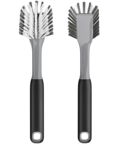 Image of ROSEOK Dish Brush, Dish Scrubber, Nylon Bristles with Built-in Scraper | For Cleaning Dishes, Pots, Non-Stick Pans and Sinks, Black, 2 Pack