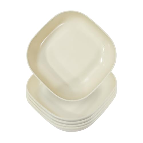 Gripebao 5 Pack Square Appetizer Plates 14.5cm, Wheat Straw Small Dessert Plates Reusable, Lightweight Plastic Snack Bowls, Salad Side Dish Sets for Party Wedding Camping Microwave Safe, Beige